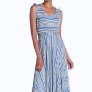 Max Studio Striped Piped Waist Midi Dress